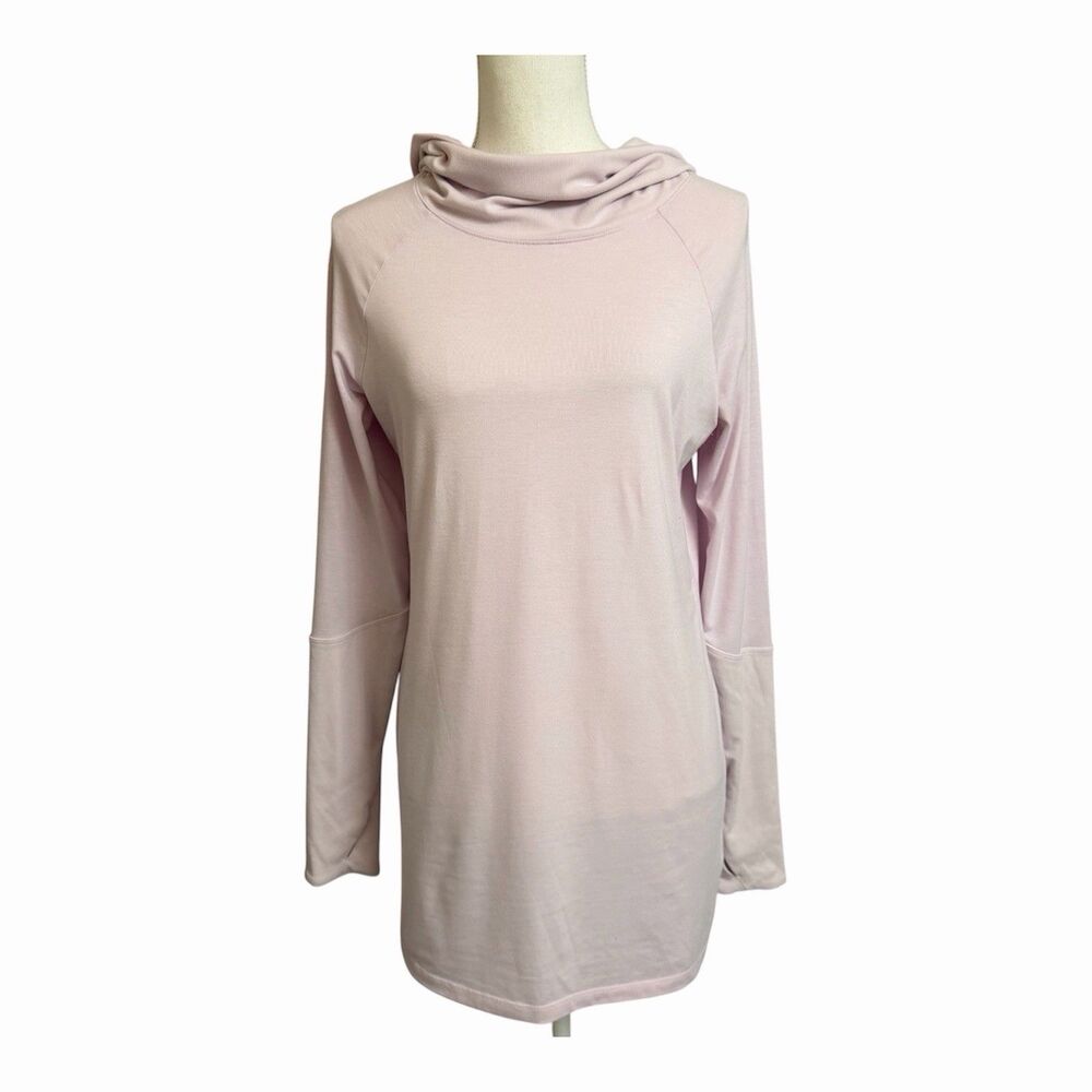 Athleta Women's M Essence Hooded Tunic Light Pink Thumbholes